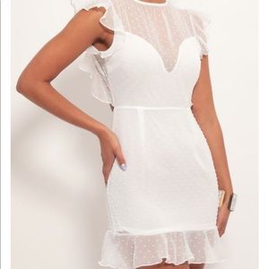 Lucy in the Sky Open Back Babydoll Dress In White Dots